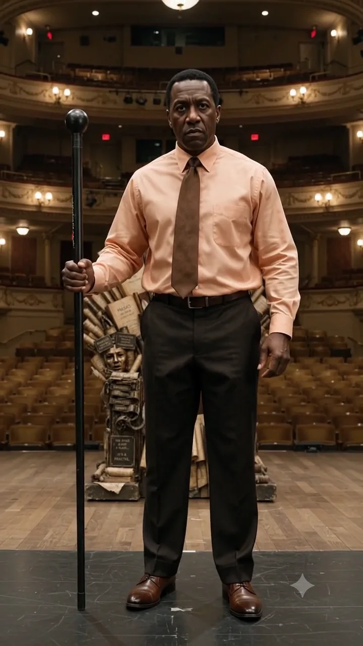 Edgar Chisholm standing centerstage in an empty theatre